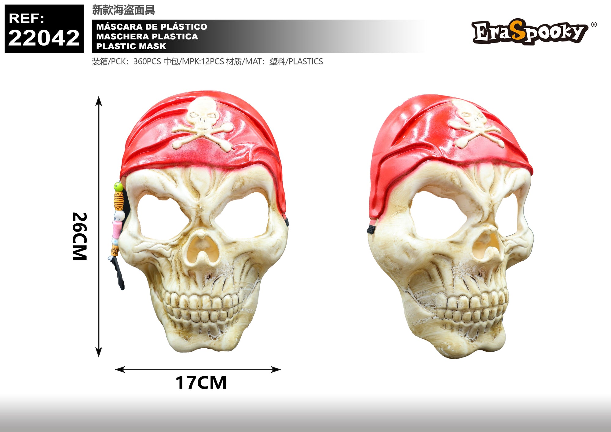 Máscara Calavera Pirata con Pañuelo Rojo – Botín de terror a la vista