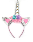 Diadema de Unicornio con Flores y Purpurina – Accesorio de Fantasía