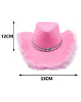 Sombrero de Vaquera Rosa con Lentejuelas y Plumas – Accesorio de Fiesta para Mujeres y Niñas