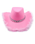 Sombrero de Vaquera Rosa con Lentejuelas y Plumas – Accesorio de Fiesta para Mujeres y Niñas
