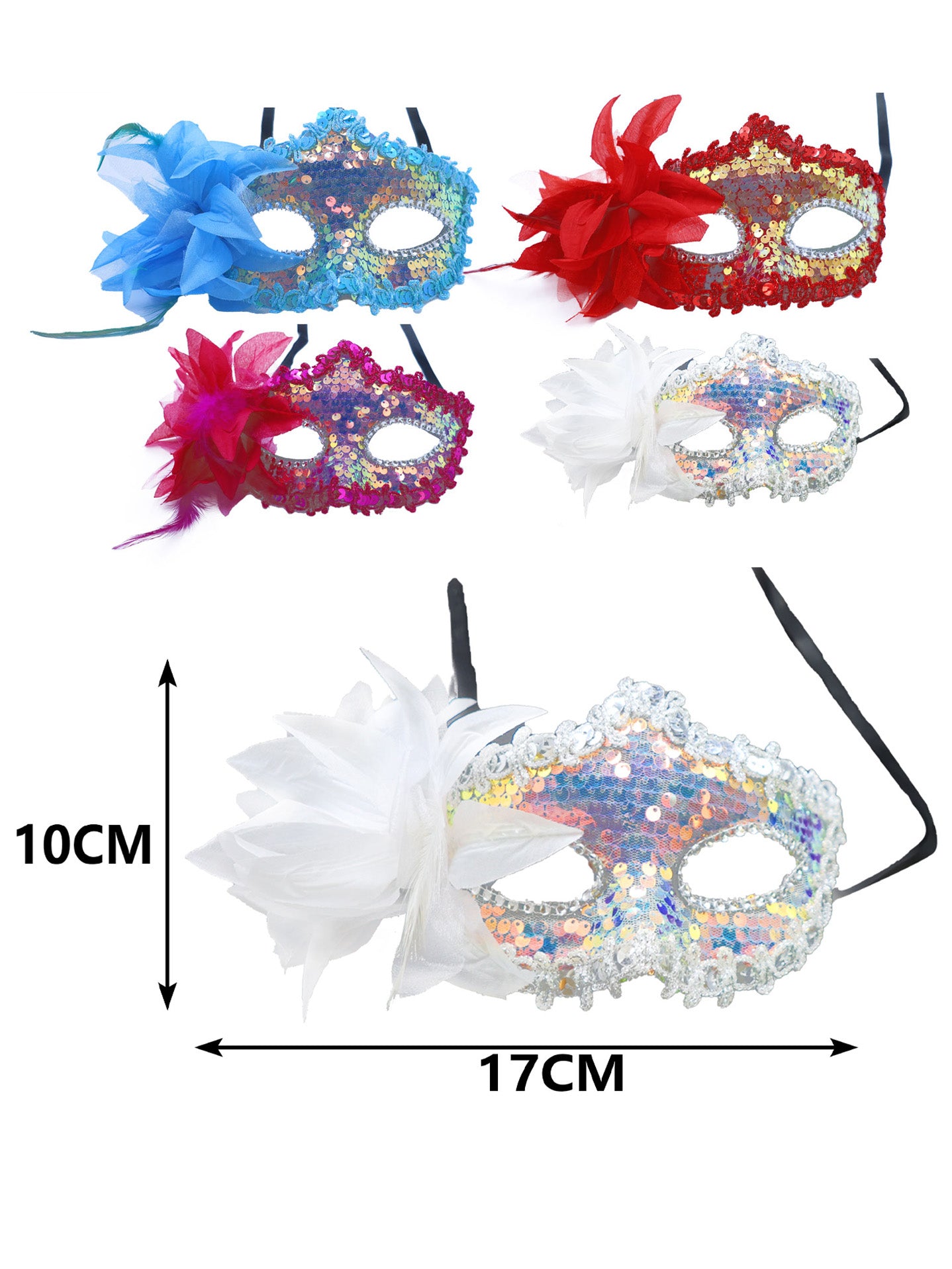 Máscara de carnaval con flores y lentejuelas
