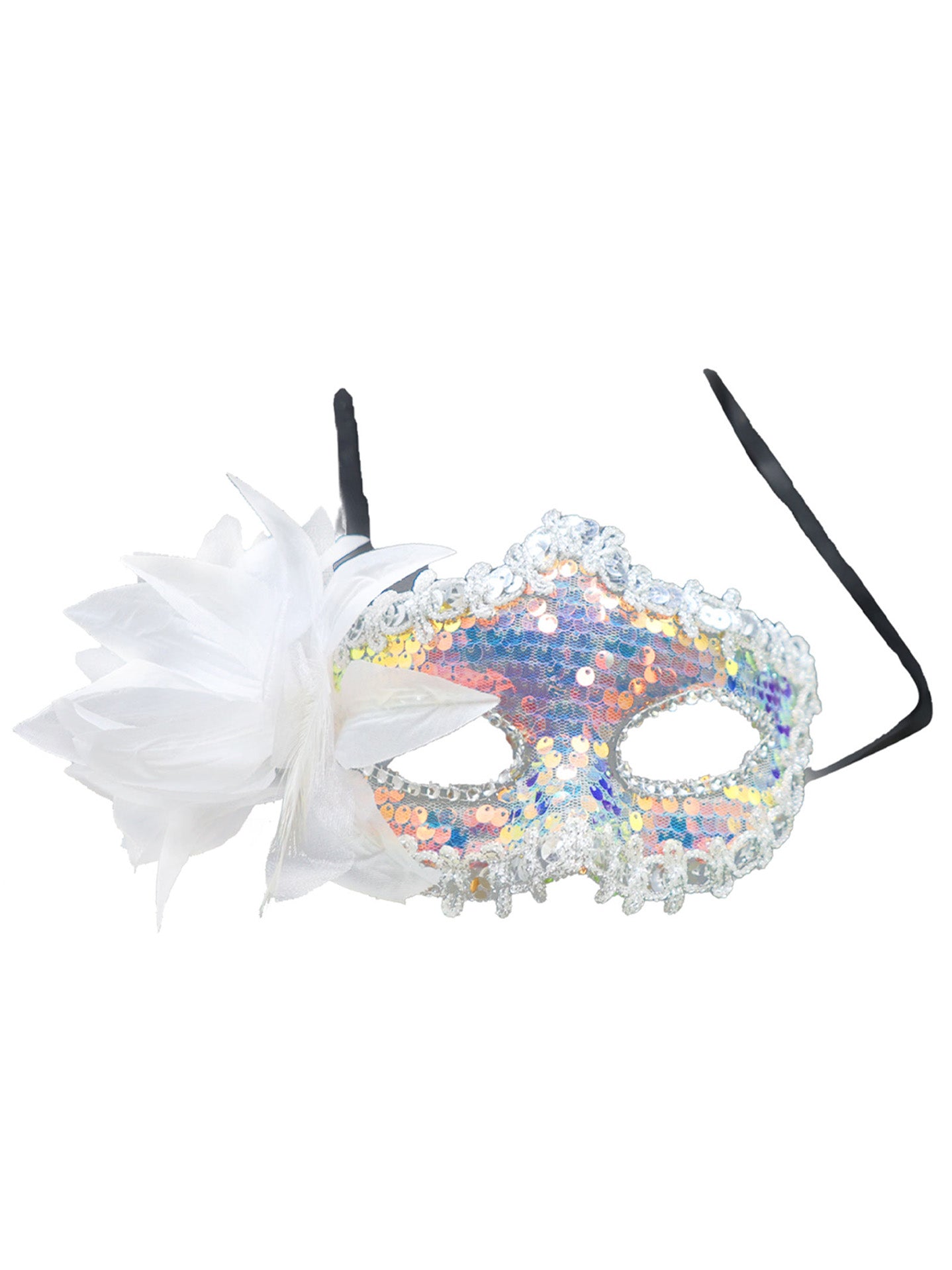Máscara de carnaval con flores y lentejuelas