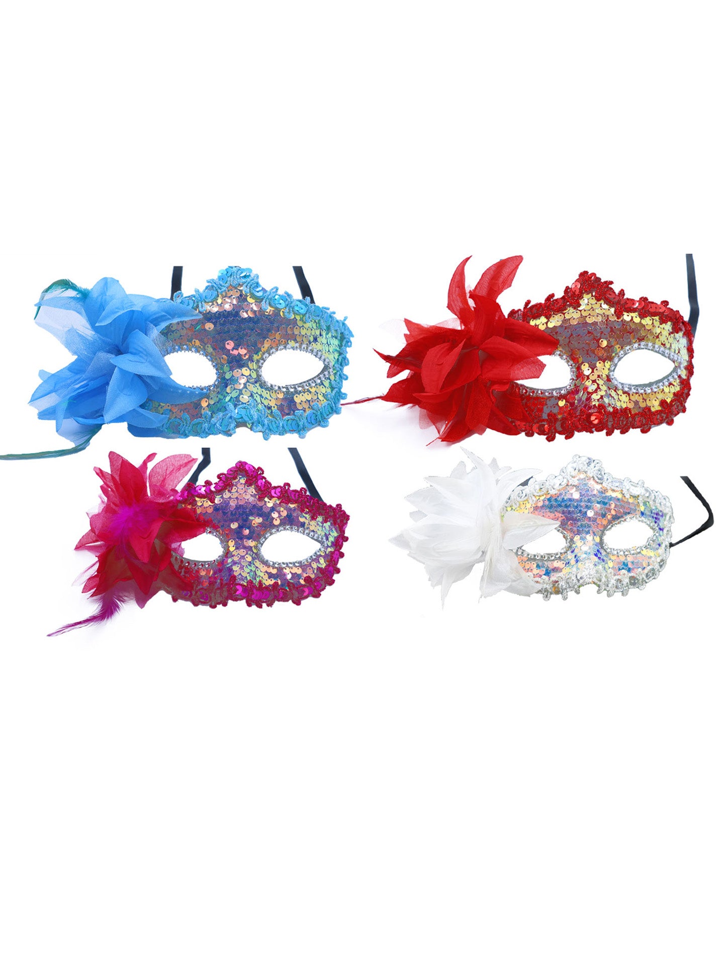 Máscara de carnaval con flores y lentejuelas