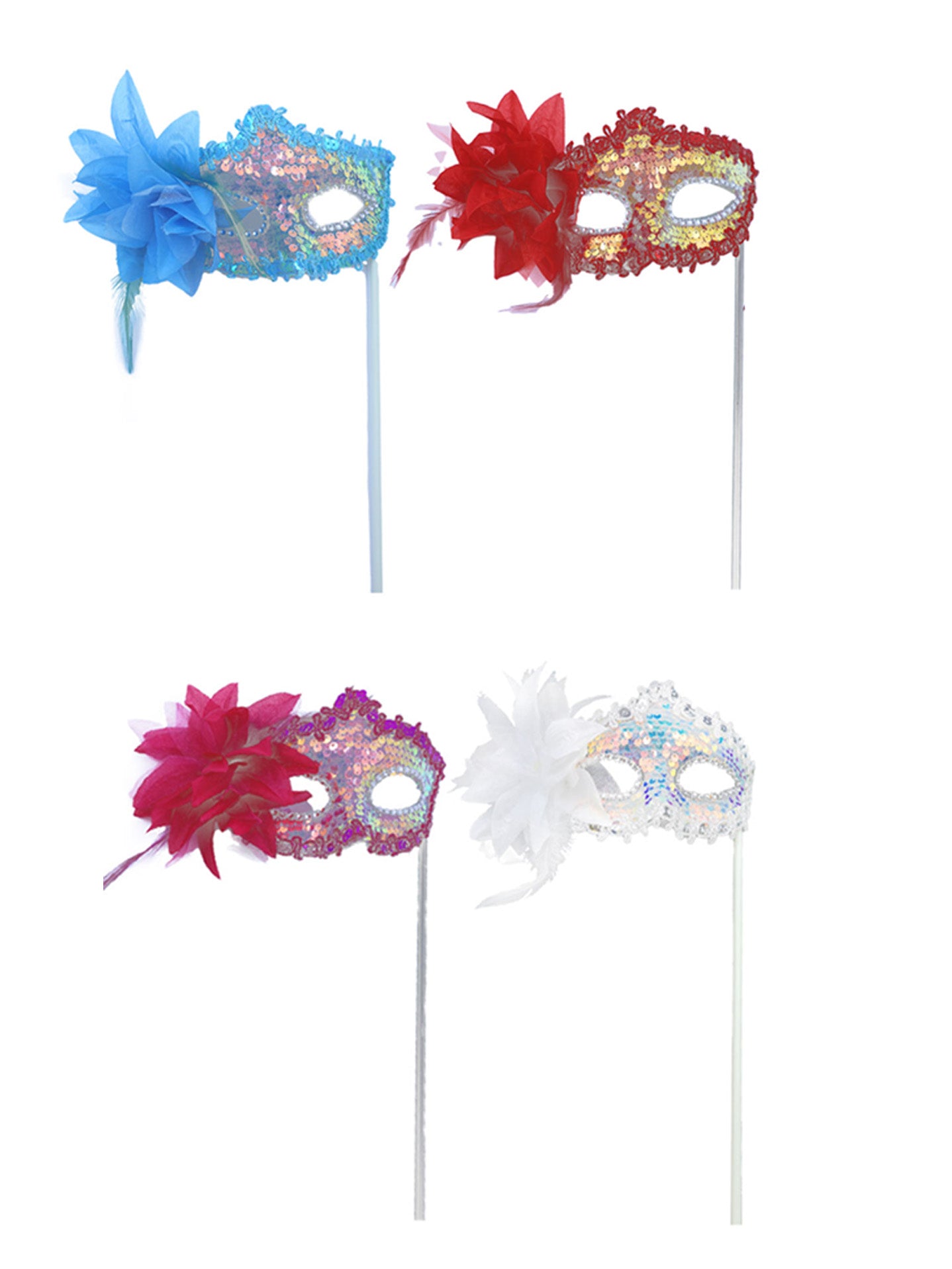 Máscara de carnaval con plumas y brillo – Modelo de mano