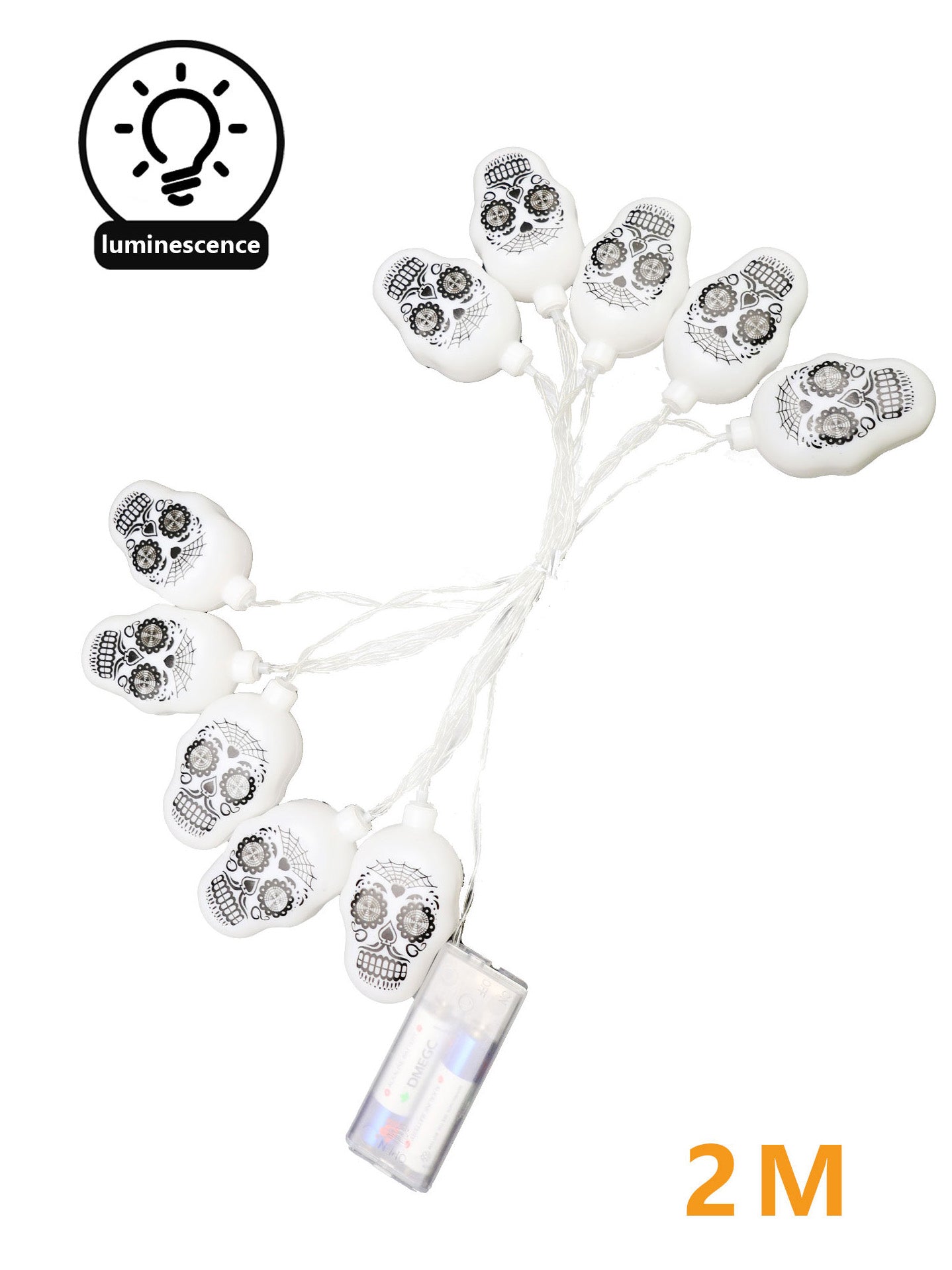 Guirnalda de Calaveras con Luz LED – Decoración Terrorífica de Halloween